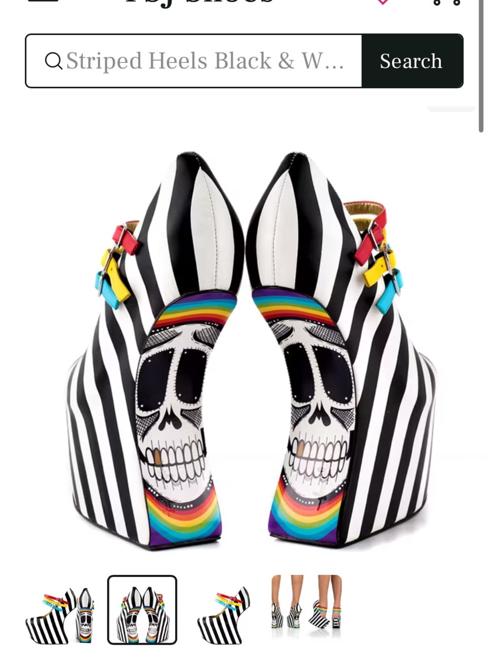 Black & White Striped Wedge Heels with Red, Blue and Yellow Straps
